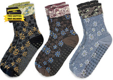 3 Pairs Pilates Grip Ankle Socks for Women   Cute Floral Embroidered Yoga Socks,