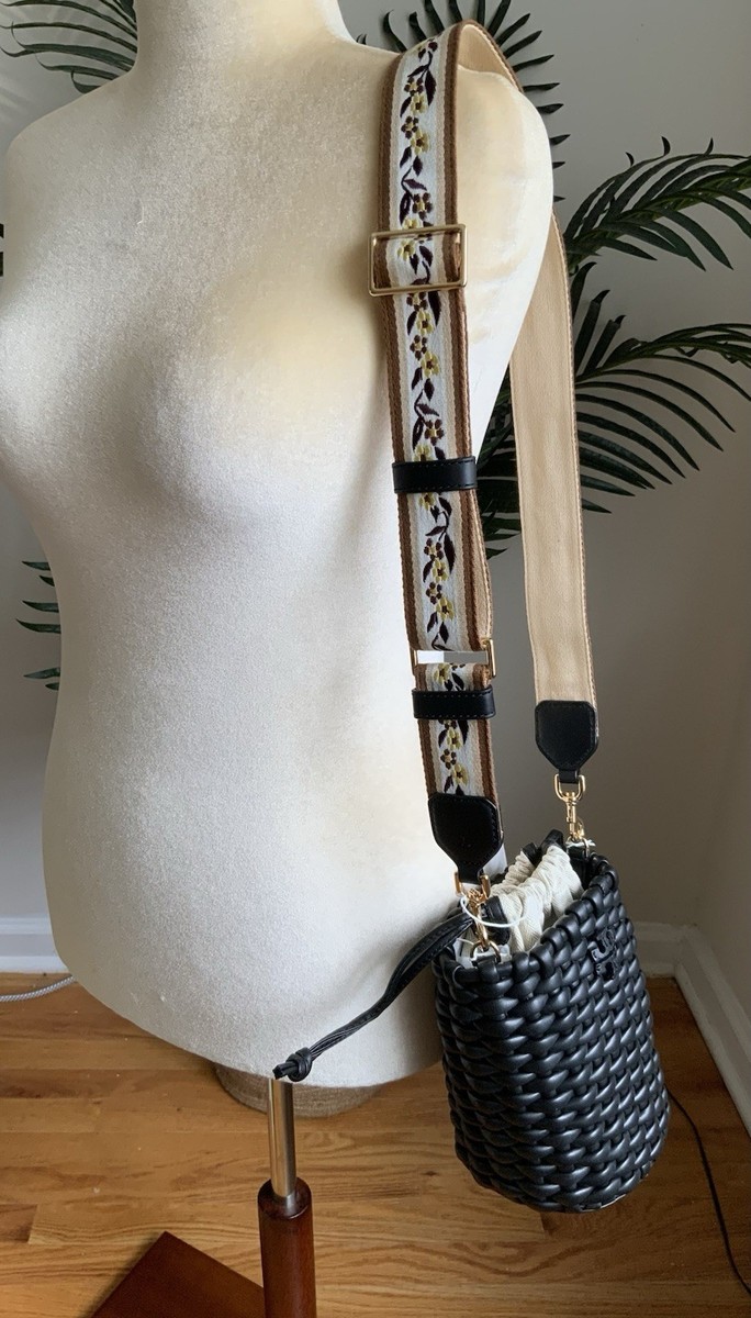 NWT TORY BURCH EMERSON WOVEN LEATHER MINI BUCKET BAG W