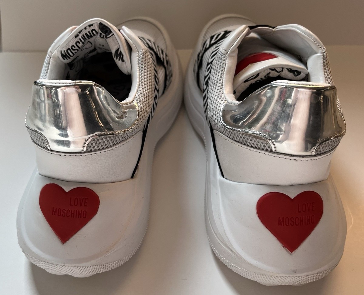 Love Moschino Crisscross Logo Platform Sneakers with Hearts, SZ