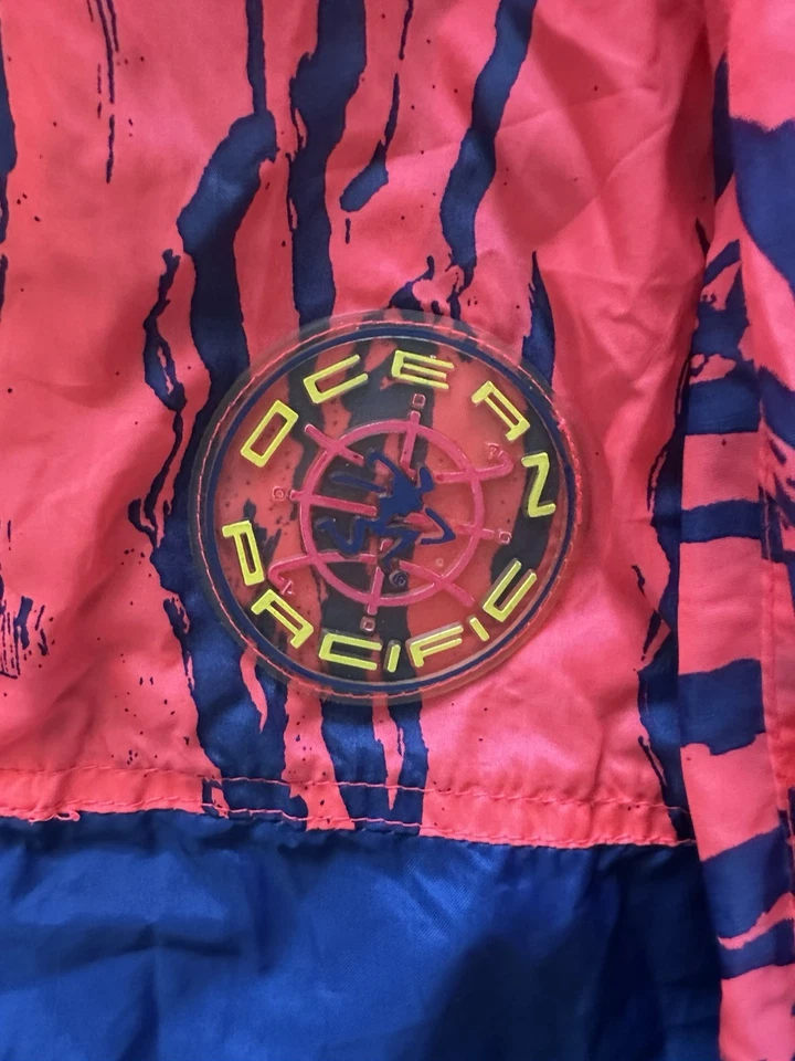 Chaqueta cortavientos vintage años 80 90 OP Ocean Pacific azul surf neón para hombre L rara Foto 2 de 4