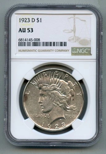 1923 D Peace Silver Dollar NGC AU 53