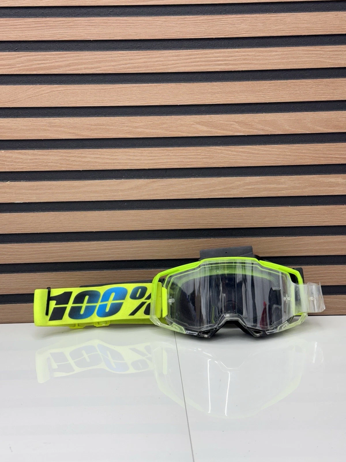 100% Armega Goggle - Neon / Blue - Clear Lens Race Prepped