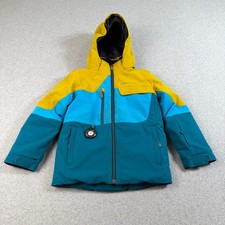 Obermeyer Ski Jacket Kids 4 Blue Yellow Colorblock Hood Compass Winter Ski READ