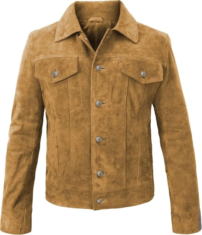 Men Trucker Denim Style Western Suede Leather Jacket Jean Coat Denim Jacket
Opens in a new window or