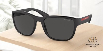 PRADA LINEA ROSSA PS 01US DG05S0 Black Rubber Grey Men's Sunglasses