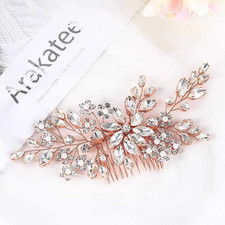 Crystal Bridal Hair Comb Rose Gold Rhinestones Hairpiece Flower Wedding Clips Ac