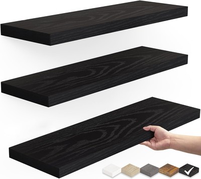 Best Rustic Wall Shelf Set of 3 Black Wood Storage for Home, Kitchen, Bedroom