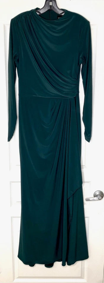 BETSY & ADAM 森林模拟领褶皱长袖弹力球衣礼服 12 — 第 3/4 张图片