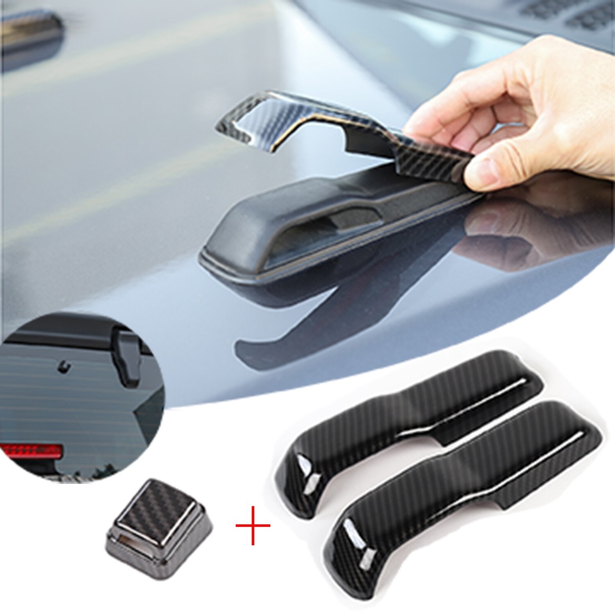 Front Hood & Rear Wiper Nozzle Cover Trim For Jeep Wrangler JL 18+ Carbon Fiber