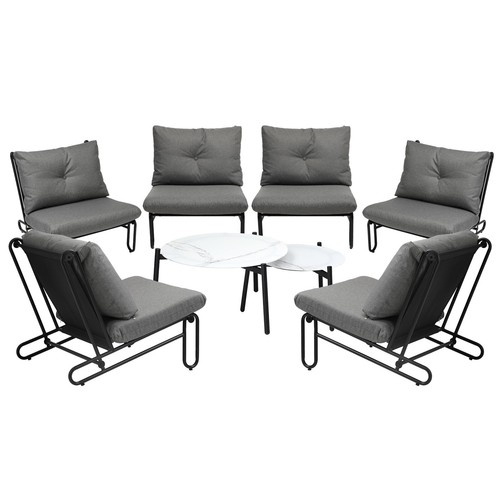 Livsip Outdoor Sofa Set 8 Piece Garden Patio Lounge Setting Table Chairs Grey - Picture 7 of 10