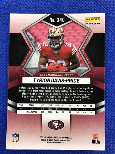 2022 #340 Tyrion Davis-Precio Panini Mosaico Fútbol Verde-Rojo Mosaico Prizm RC - Imagen 2 de 2