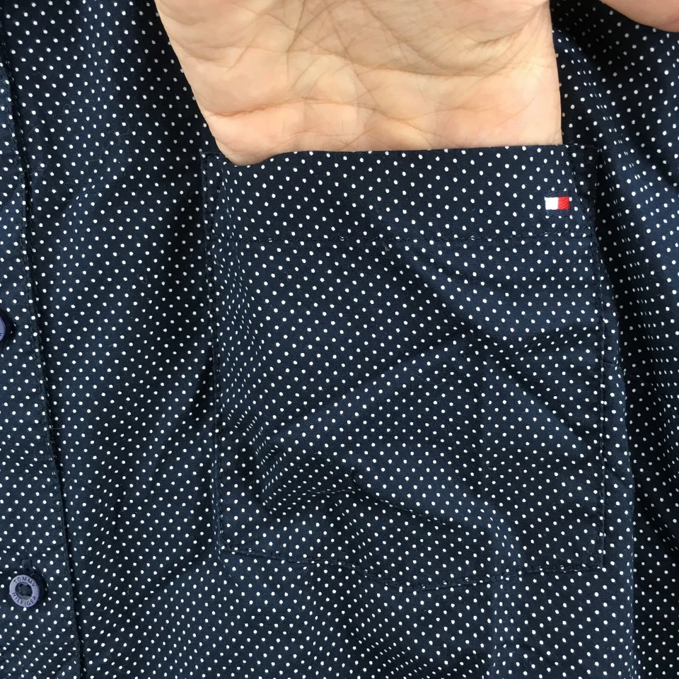 Tommy Hilfiger Button-Up Long Sleeve Shirt Mens XL Collared Pocket Black Cotton - Image 4 of 4