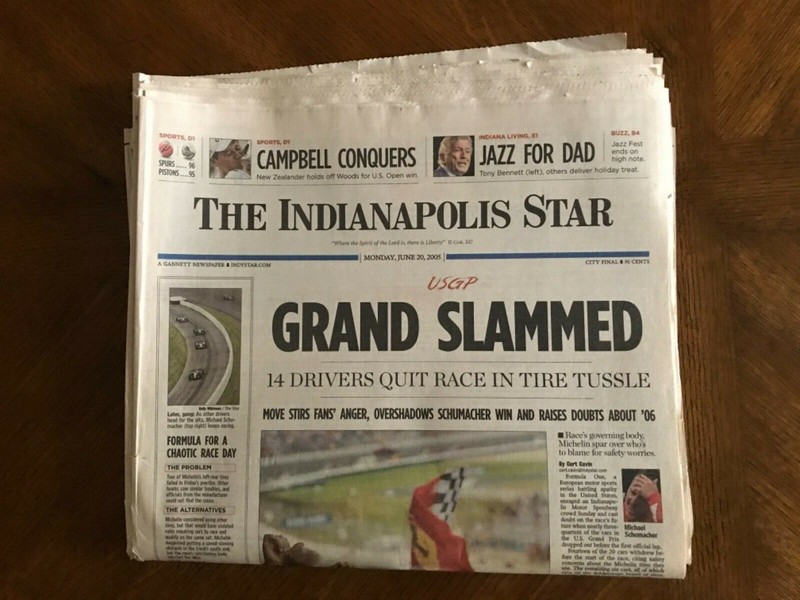 F1 US Grand Prix 2005 Indianapolis Star Newspaper Michael Schumacher Winner