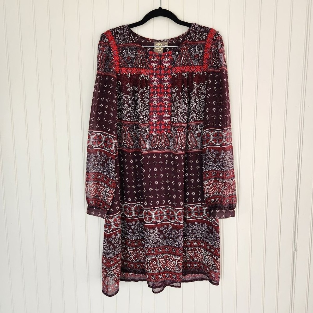ANTHROPOLOGIE ONE SEPTEMBER Burgundy Peasant Embroidered