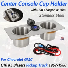 For Chevy GMC Blazer C10 K5 67-80 Center Console Cup Holder w/ USB Charger,Trim