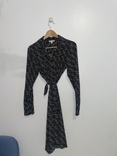 NWOT Prologue Black Square Print Wrap Dress, Size M