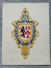 Stained Glass in one of the bay Windows at Billing Castle - Antique Print - 1898