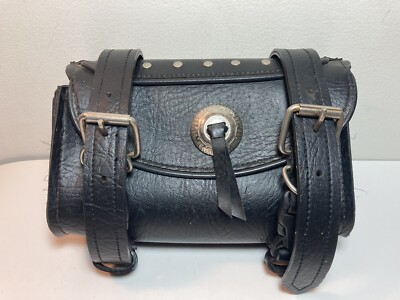 Vintage Tour Master Motorcycle Front Bar Bag Black Leather Storage 9 