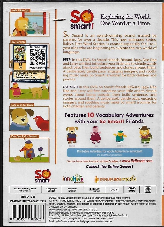 So Smart Baby's First Word Stories Pets Outside DVD For 12 Months Up Free Ship - Image 2 of 4