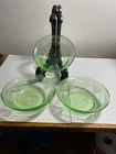Georgian Lovebirds Green Depression Glass 4 1/2" Berry Bowl Set of 3