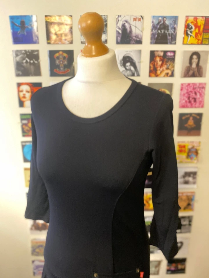 Vestido midi preto vintage anos 90 Y2K arquivo francês mangas 3/4 feito na França - Imagem 4 de 4