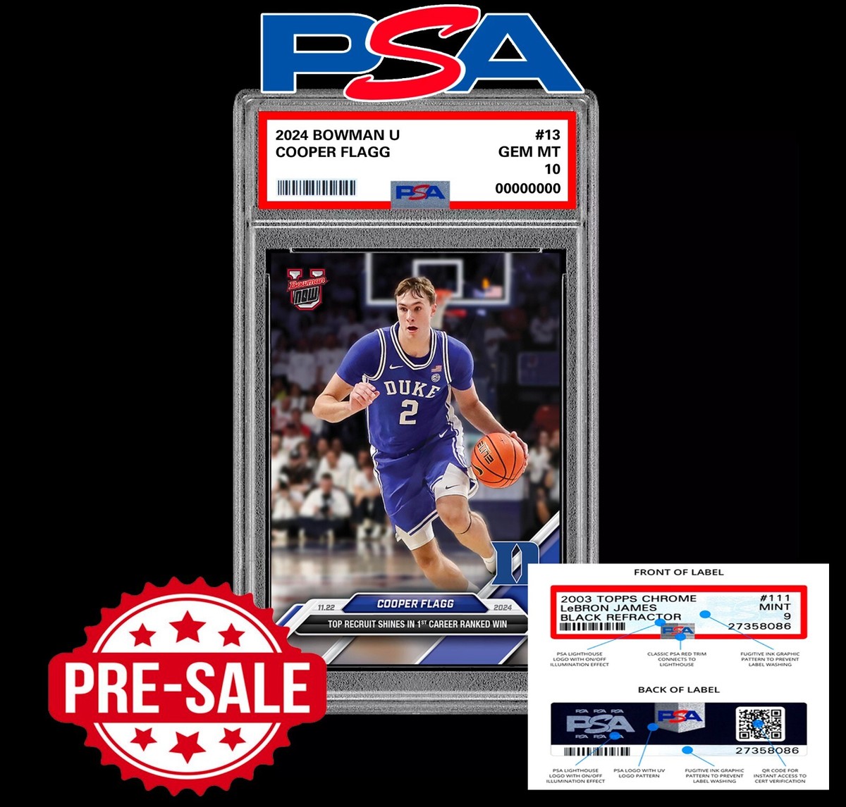 PRESALE PSA 10 Cooper Flagg 2024-25 Bowman U NOW Card #16 Duke RC