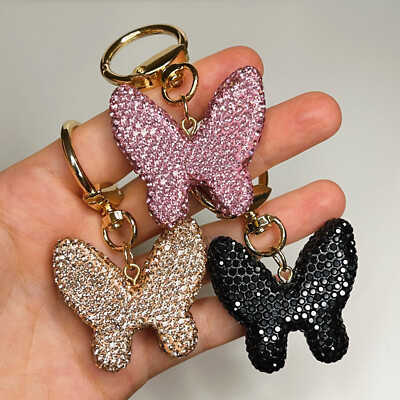Cute Butterfly Bag Charm Crystal Butterfly Keychain Charm Pave Bling Purse Charm