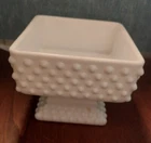 Fenton Hobnail Milk Glass Square Planter/Dish 5” Footed art glass vintage
