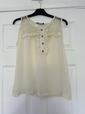 BNWT Primark Cream Sleeveless Too With Lace Detail Chiffon Size 10