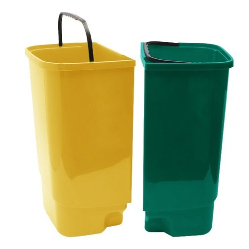 37Litres Plastic Twin Foot Pedal Bin Kitchen Waste Dry & Wet Bin Yellow + Green - Picture 3 of 13