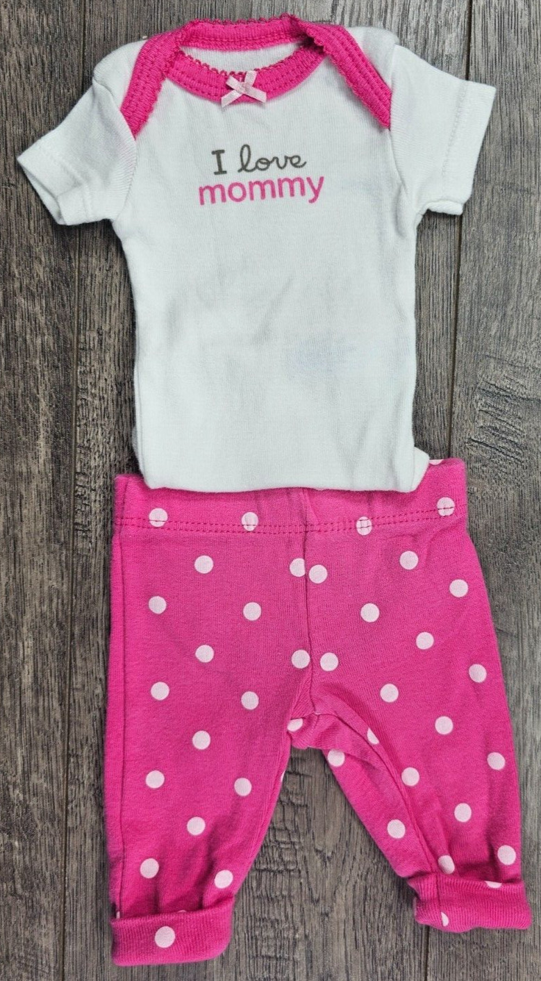 Baby Girl Clothes Carter's Preemie 2pc Monkey I Love Mommy Outfit Falak Tayyeb Platinum