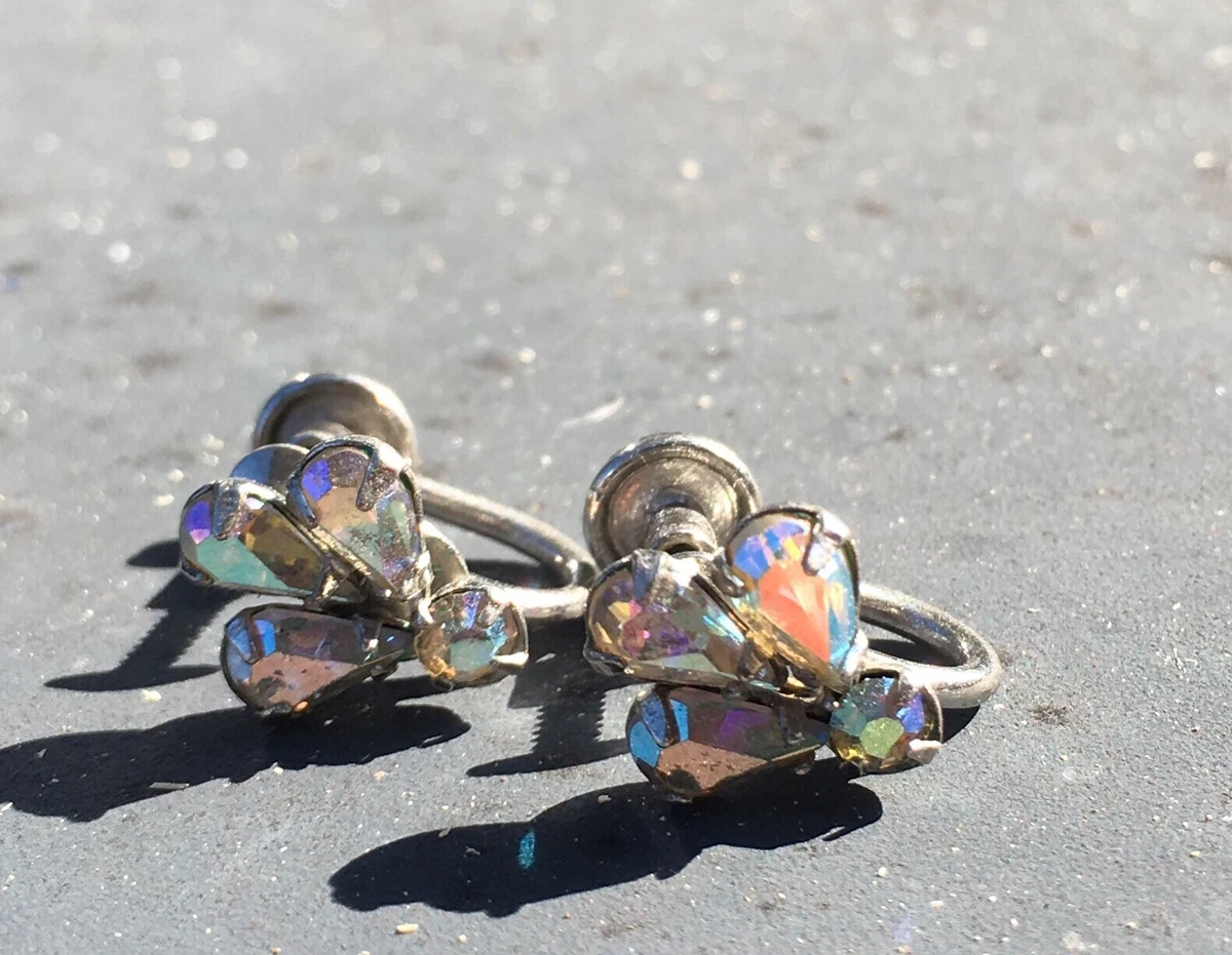 Item #912A- Vintage Mexico Alpaca Sterling Silver Dome Flower/Sun Screw  Back Earrings —Native American Sterling Silver and Gold Earrings