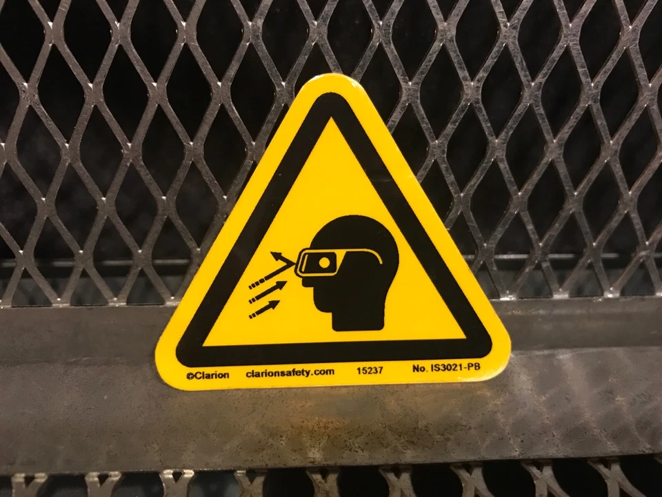 CLARION SAFETY ~ FLYING DEBRIS / WEAR SAFETY GLASSES ~ 2.3" X 2.0" Label Sticker