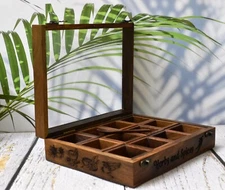 Indian Wooden Spice Box /Natural Wood Engraved Spice Storage Boxes -12 container
