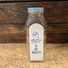 Vintage Samuel Callet Co PGH Pa Glass Baby Bottle Coin Bank “To His Majesty”