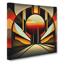 Art Deco Sunset Abstract Expressionism Canvas Wall Art Print Framed Home Decor