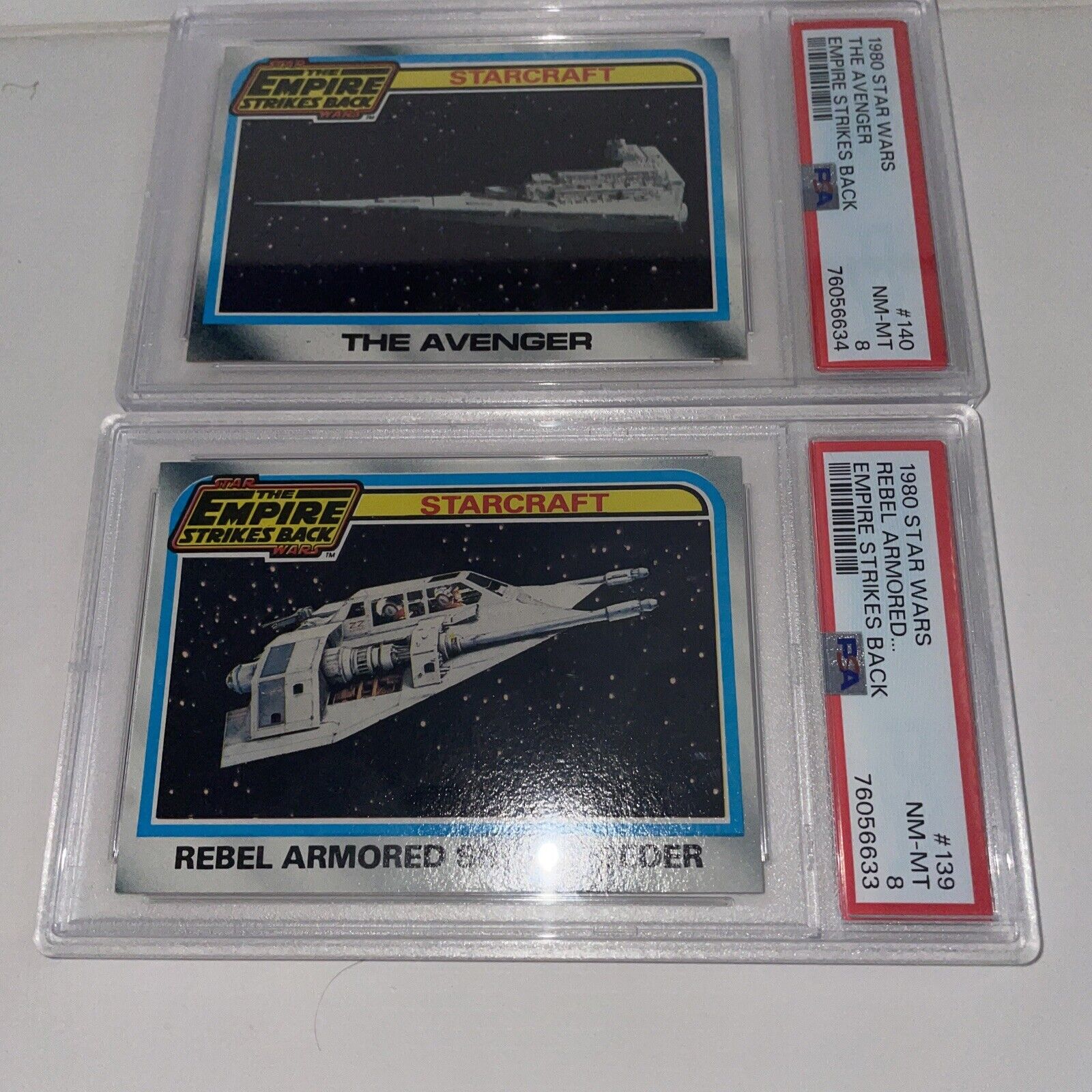 Star Wars Topps 1980 Starcraft Snowspeeder & Avenger PSA graded 8 Two Slabs
