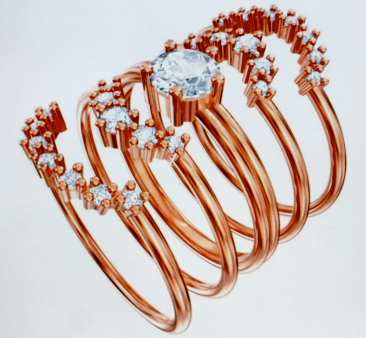 Swarovski Moonsun Ring Set White Rose Gold Coloured Plated Gr.52