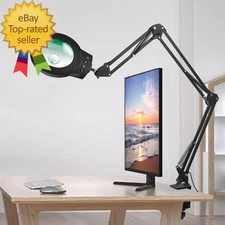 Magnifying Glass Light 10X 5X Swing Arm Desktop Stand Desk Lamp Close Work