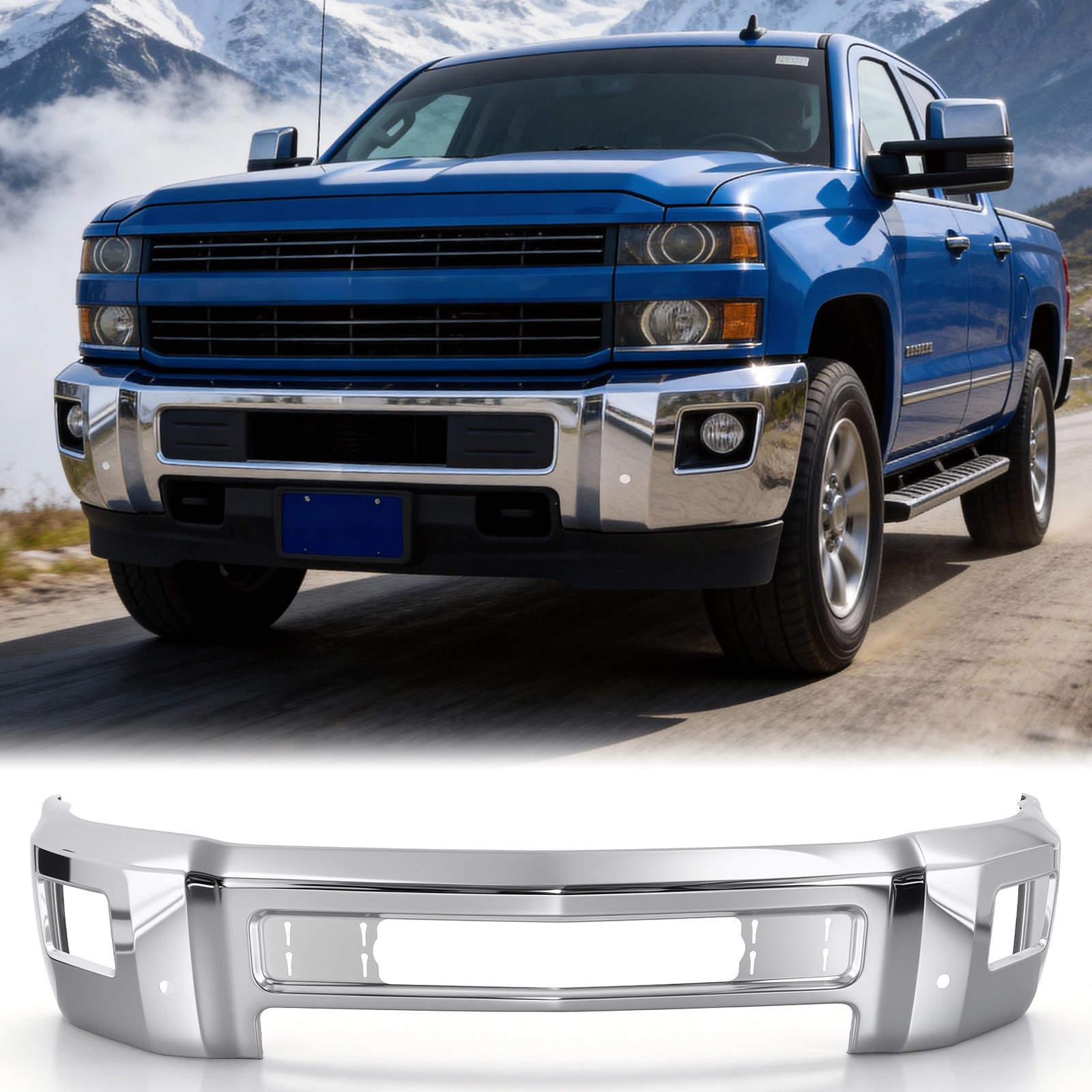 Front Bumper Cover for 2015-2019 Chevrolet Silverado 2500HD 3500HD Chrome