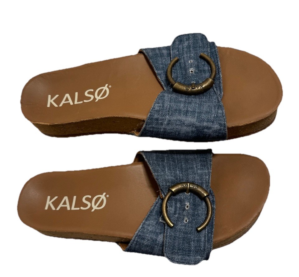 Kalso Sway Blue Denim Earth Shoes Negative Heel Sandals Size 9 Women