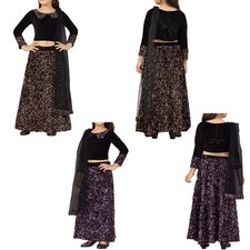 Velvet Sequin Dress lehnga Choli With Dupatta Traditional Style For Kids Girl