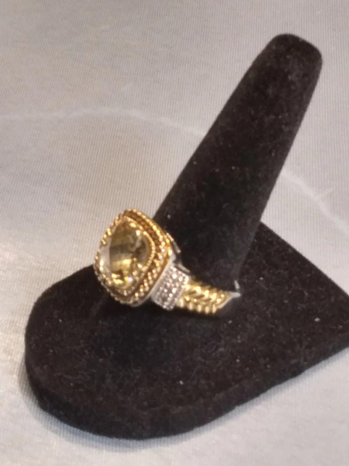 Lia Sophia "Lemon Chiffon" 2-Tone Gold/Silver Ring w/Yellow CZ Size 8 - Image 2 of 4