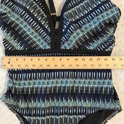 Dreamsuit Black Patterned Vneck Strappy Back Onepiece Swimsuit Size 14 - Picture 2 of 7