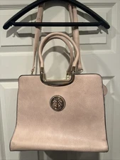 Dasein Light Pink/Gold Tote Satchel Purse Vegan Leather Women’s Handbag 