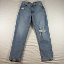 H M Women  s Straight Leg Jeans US 4 Light Wash Distressed Denim Casual Modern