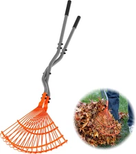 Leaf Grabber Rake with Long Steel Handle, Heavy Duty Leaf Picker Upper & Garden