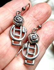 Vintage Sterling 925 Silver Celtic ' Glasgow ' Roses Flower EARRINGS 2.2 cm Drop