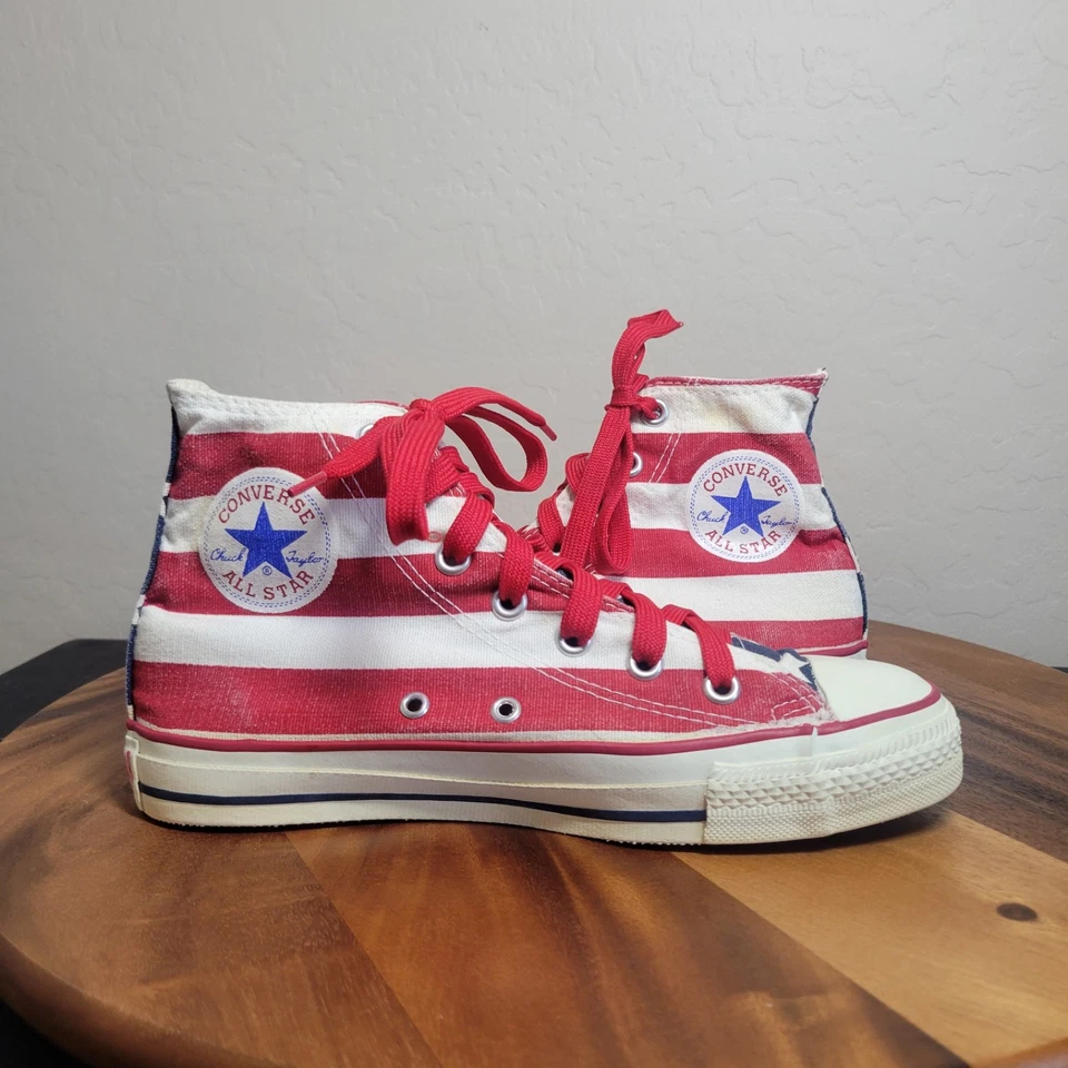 Vintage bandiera americana Converse All Star Chuck Taylors made in USA taglia M 5,5 W 7 - Immagine 3 di 4