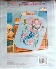 Mermaid Princess pre quilted baby Quilt Herrschners  floss 34" x 43" blue